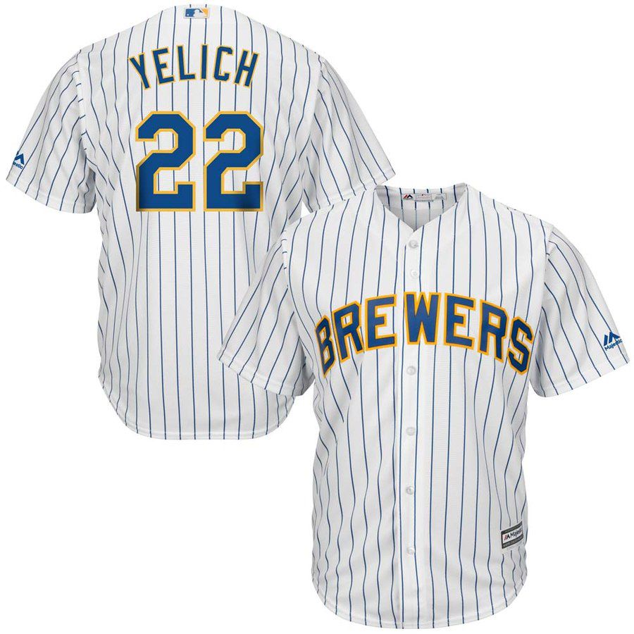 Men Milwaukee Brewers #22 Yelich White Game MLB Jersey